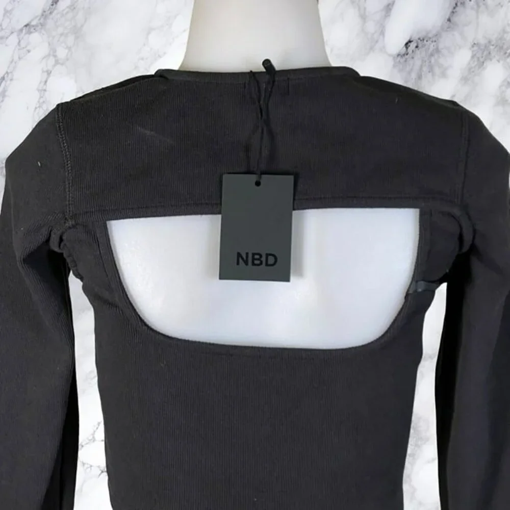 NBD Cropped Long Sleeve Top Tank Set - Black - Picture 7 of 8